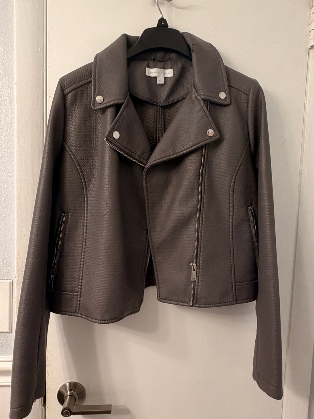 New York & Company Gray Faux Leather Moto Jacket Women’s L